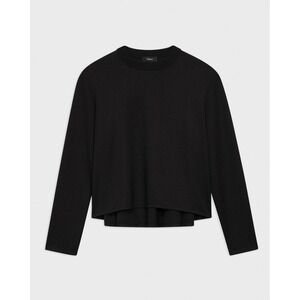Theory Black A-Line Sweatshirt in Double-Knit Jersey Crew Neck Top Size SP